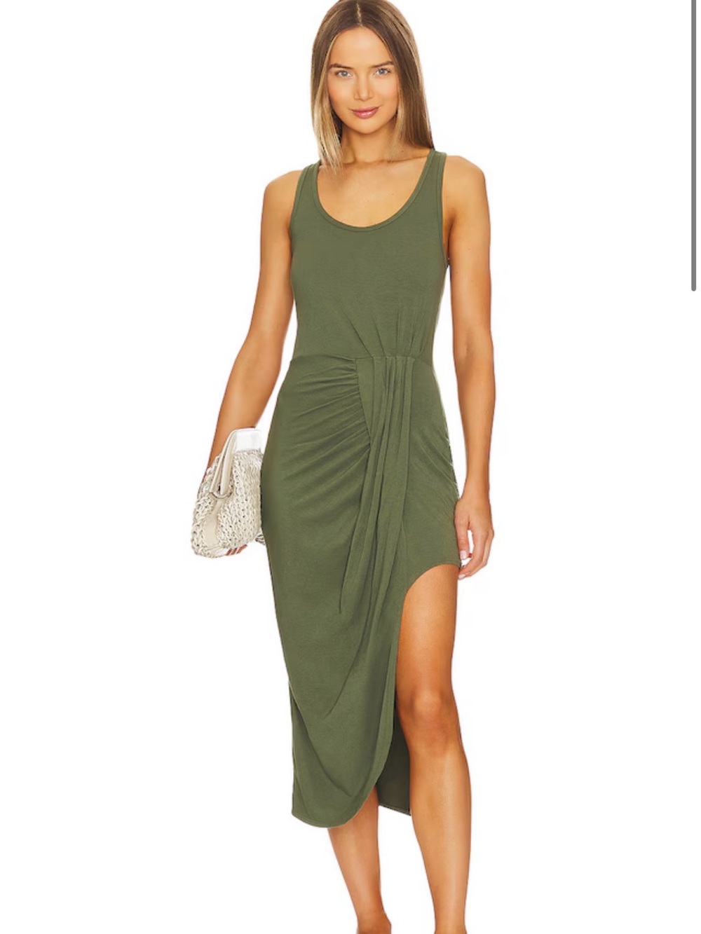 bobi Olive Green Asymmetrical Sleeveless Maxi Dress